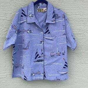 Palm Grove Boats & Lighthouses Sz 2X Button Up